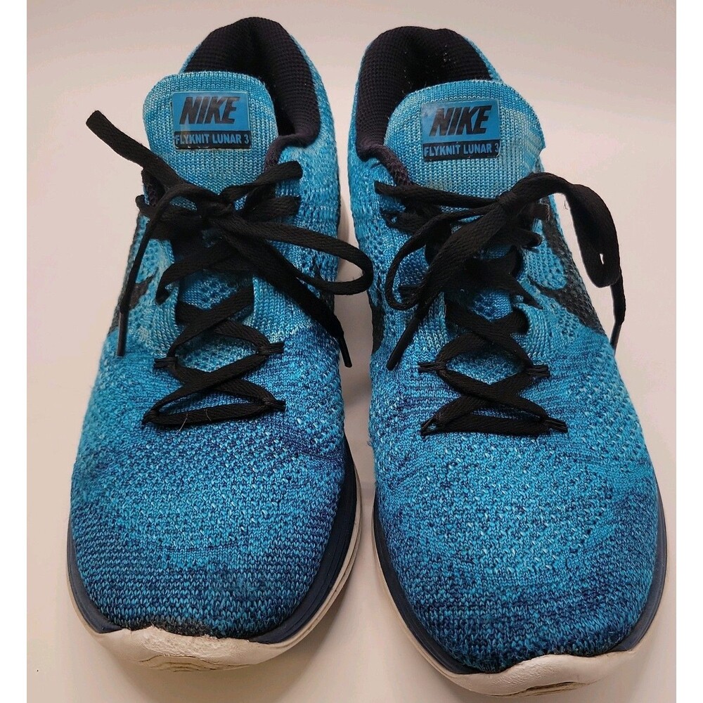 Nike Flyknit Lunar 3 698181-401 Blue White Running Shoes Lace Up Mens Size 9